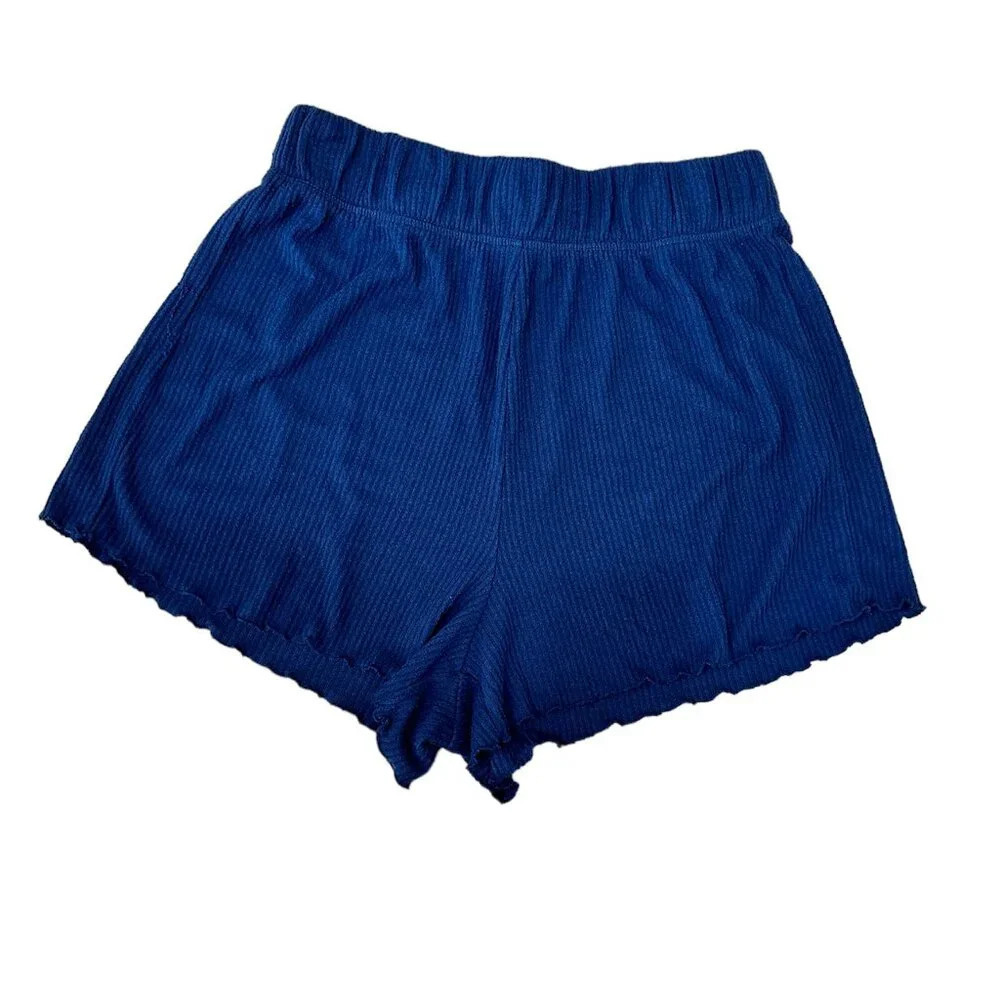 ROXY Navy Blue Soft Ribbed Lettuce Edge Comfy Shorts - Small